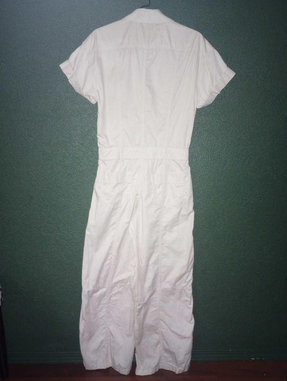 Zara Cream Ivory Wide Leg Jumpsuit Rolled Short Sleeves Pockets Front Zip S - Picture 6 of 15